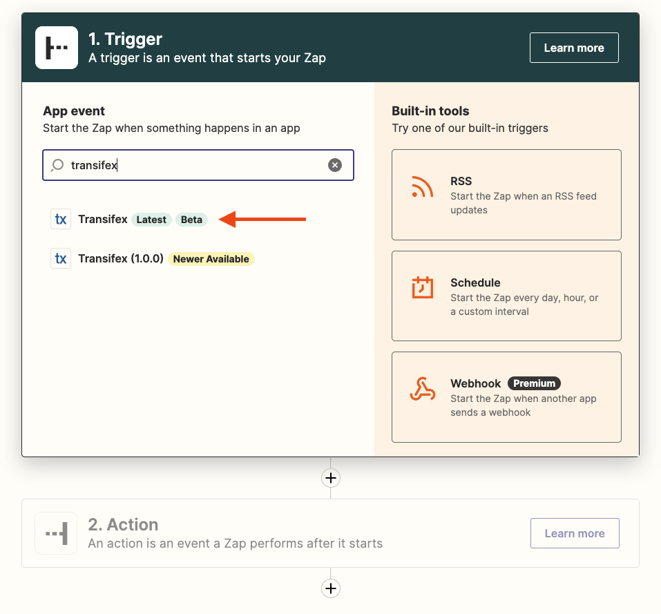 create zapier trigger transifex