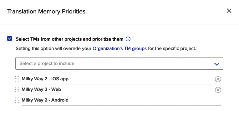 TM Priorities popup