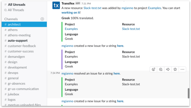 Transifex Slack Integration