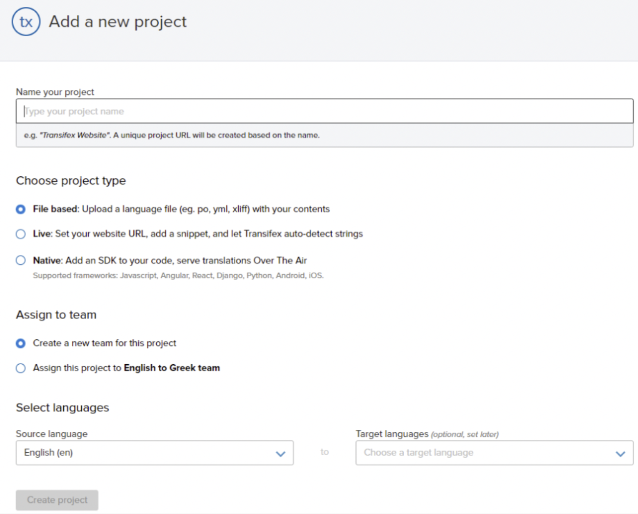 transifex translation project screen