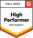Transifex G2 Fall 2025 badge - High performer mid-market CAT
