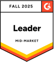 Transifex G2 Fall 2025 badge  - Mid-Market Leader in Translation Management