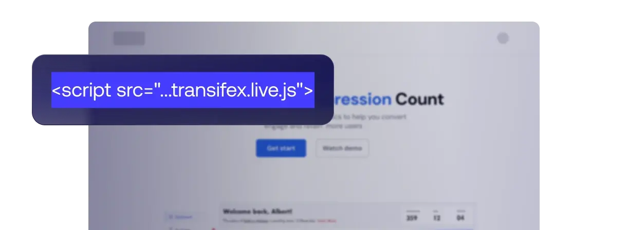 This image highlights a script snippet to add a project live to a website. It demonstrates the easy integration process for real-time content updates or translations.
